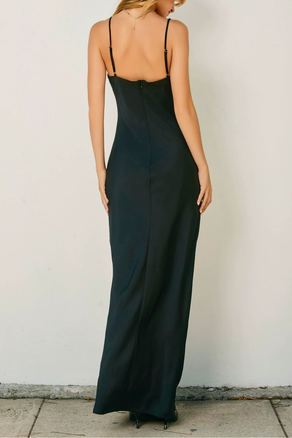 black satin slip maxi dress