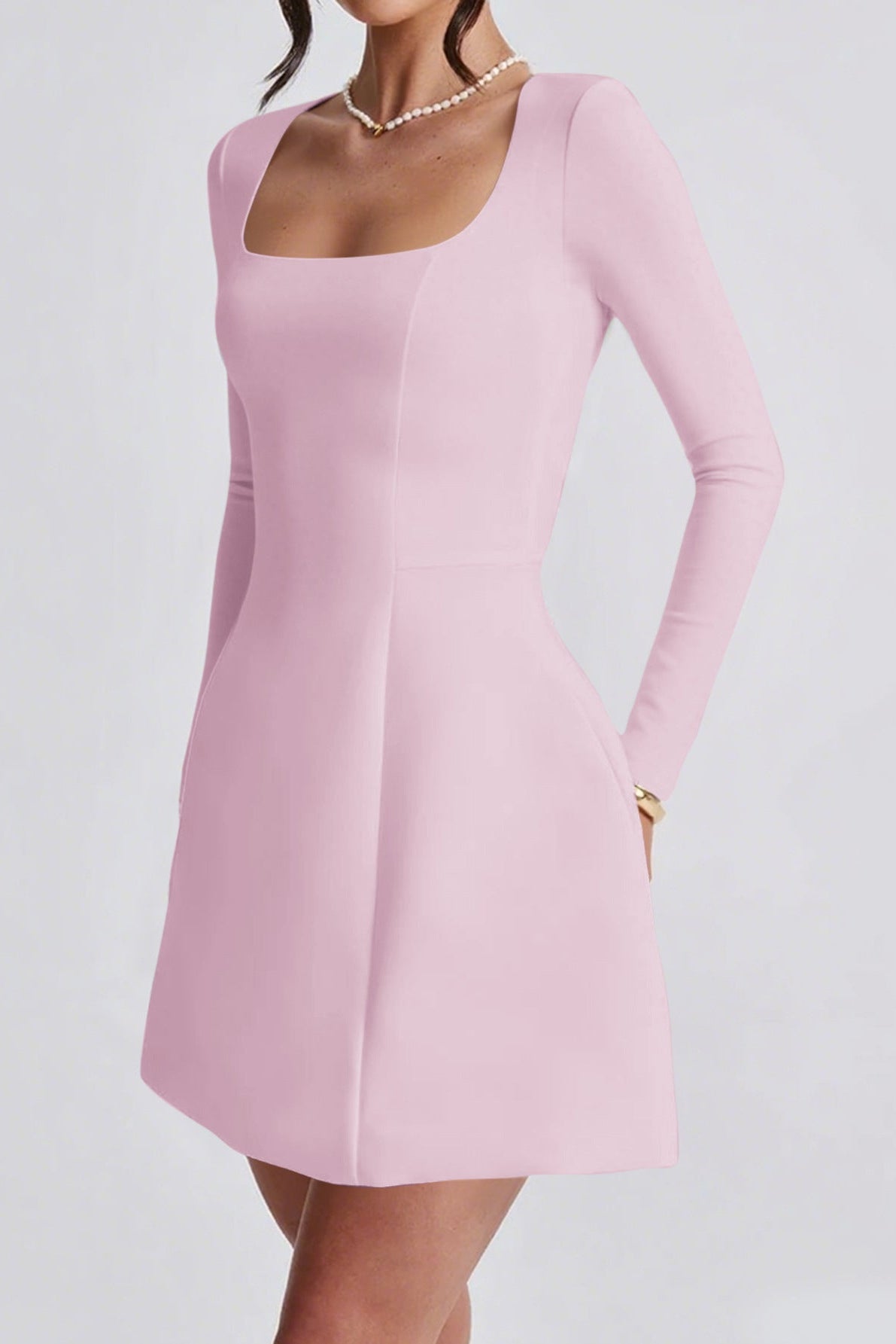 pink long sleeves A-line mini dress