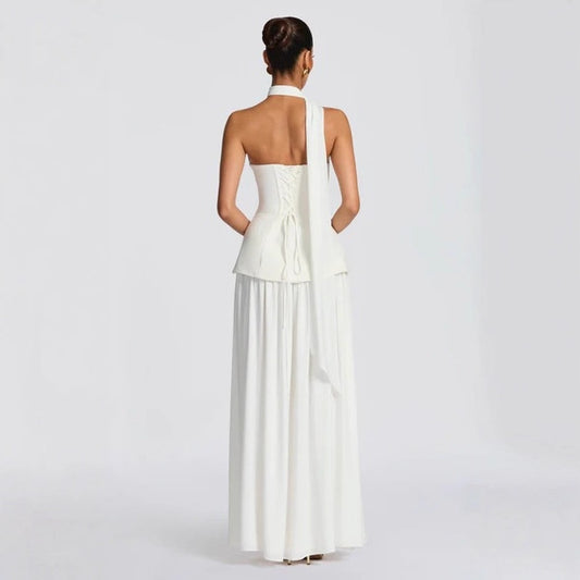 white gauze fishbone bandeau maxi dress