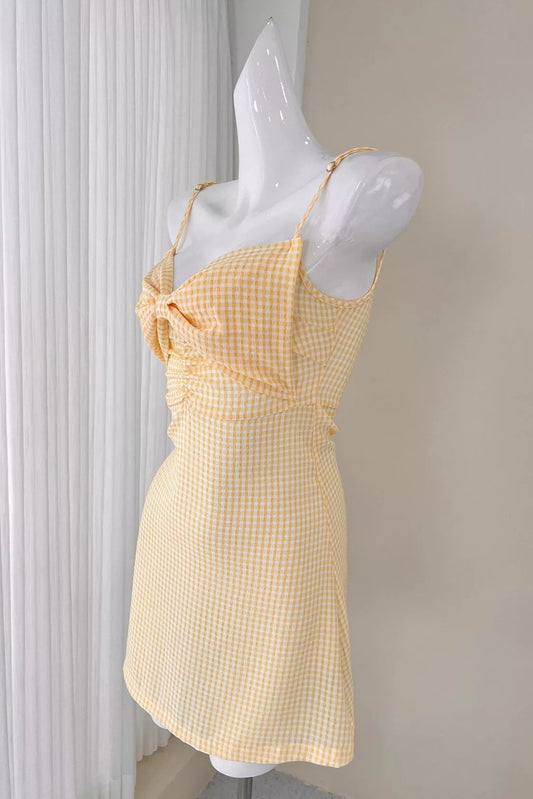 color-blocking plaid bow slip dress