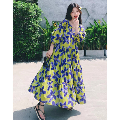 Vintage floral print maxi dress - Green