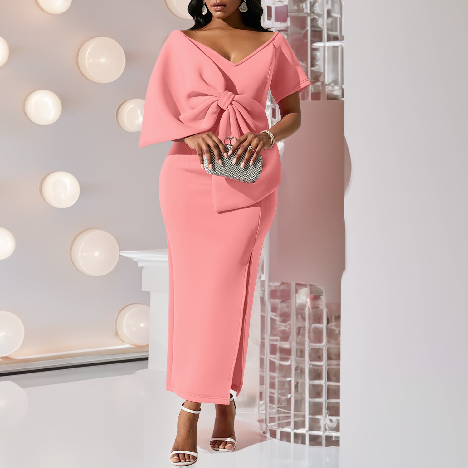 Dress With A Large Bow Slit