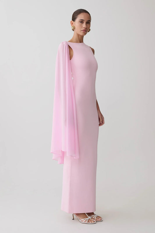 pink one-shoulder streamer hip-hugging dress