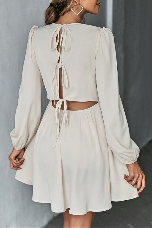 apricot A-line backless long-sleeved dress