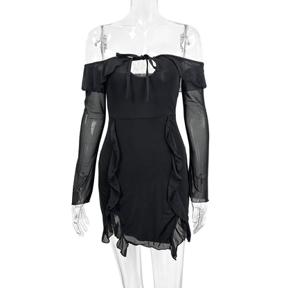 Backless ruffled mesh bodycon mini dress