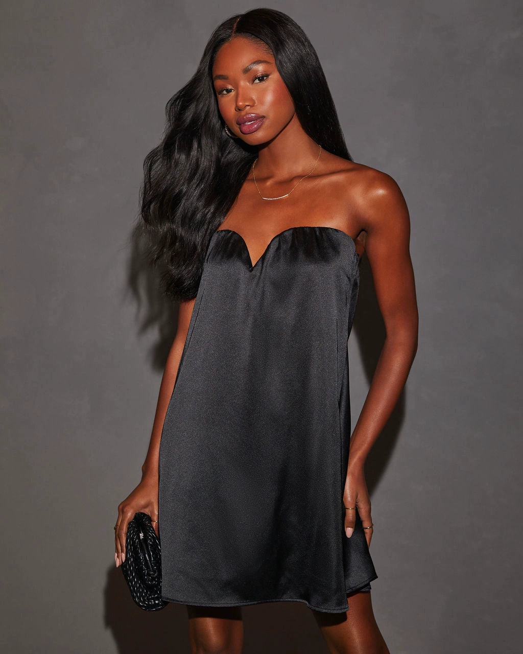 black satin chest wrap dress