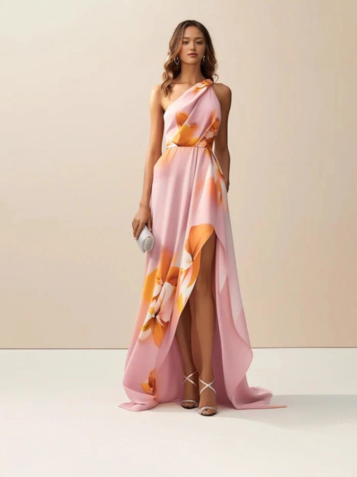 iris pink print hip hugging step maxi dress