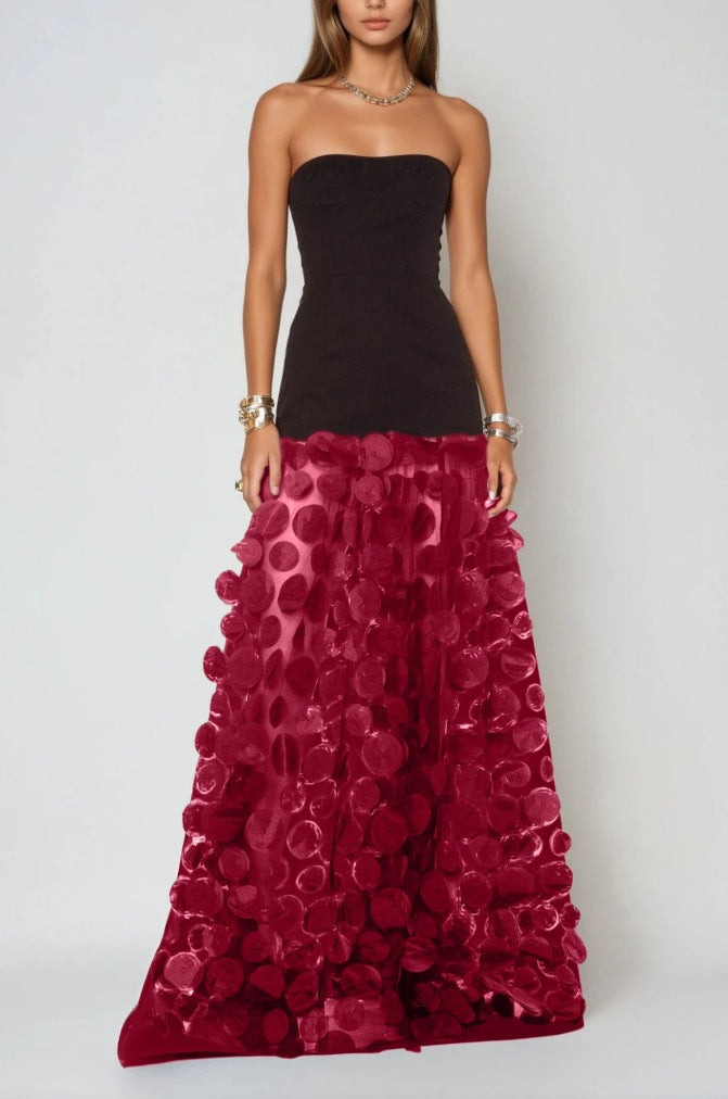 red banquet bandeau flow high-gloss sequin maxi dress
