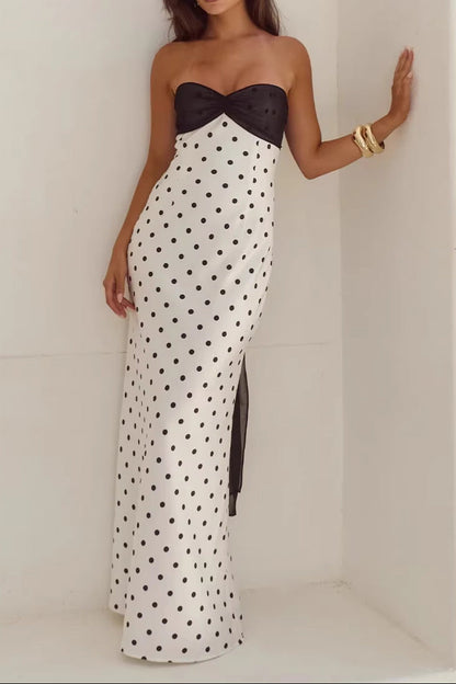 polka dot one-shoulder maxi dress