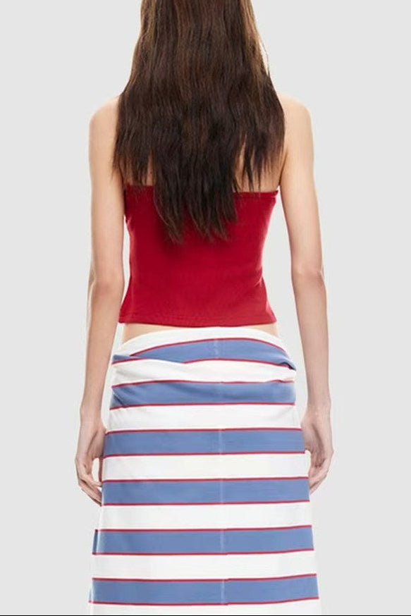 Red Knitted Bandeau Top