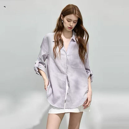 Loose-fitting lapel ramie long-sleeve shirt