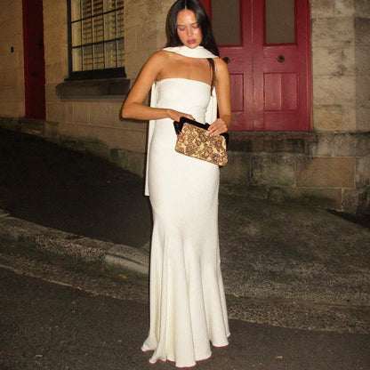 donna white Strapless long mermaid dress