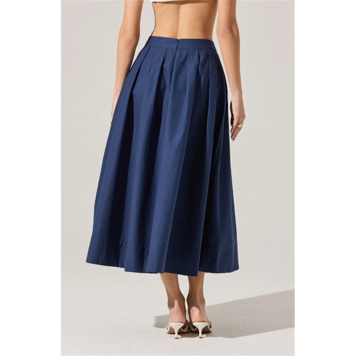 blue A-line pleated  midi skirt