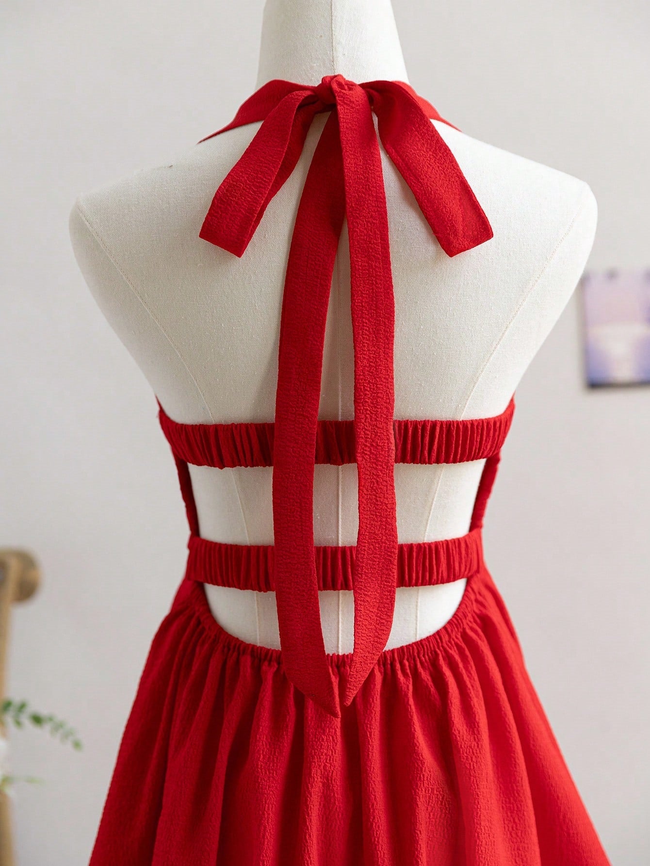 mona Red halter-neck backless mini dress