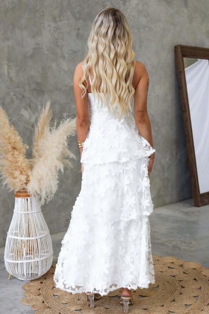 white Suspender maxi Dress
