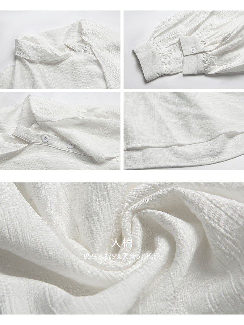 Retro side-button ruffled ribbon shirt
