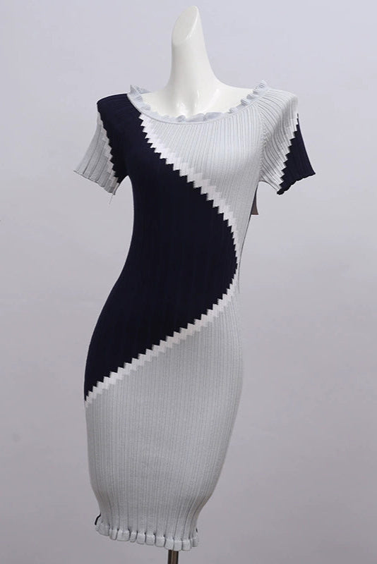 Black Knitted Mini Dress - Cozy Ribbed Sweater Dress