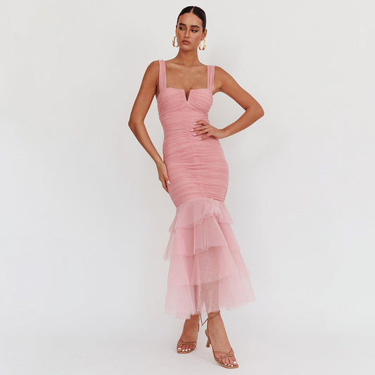pink spliced slip dress