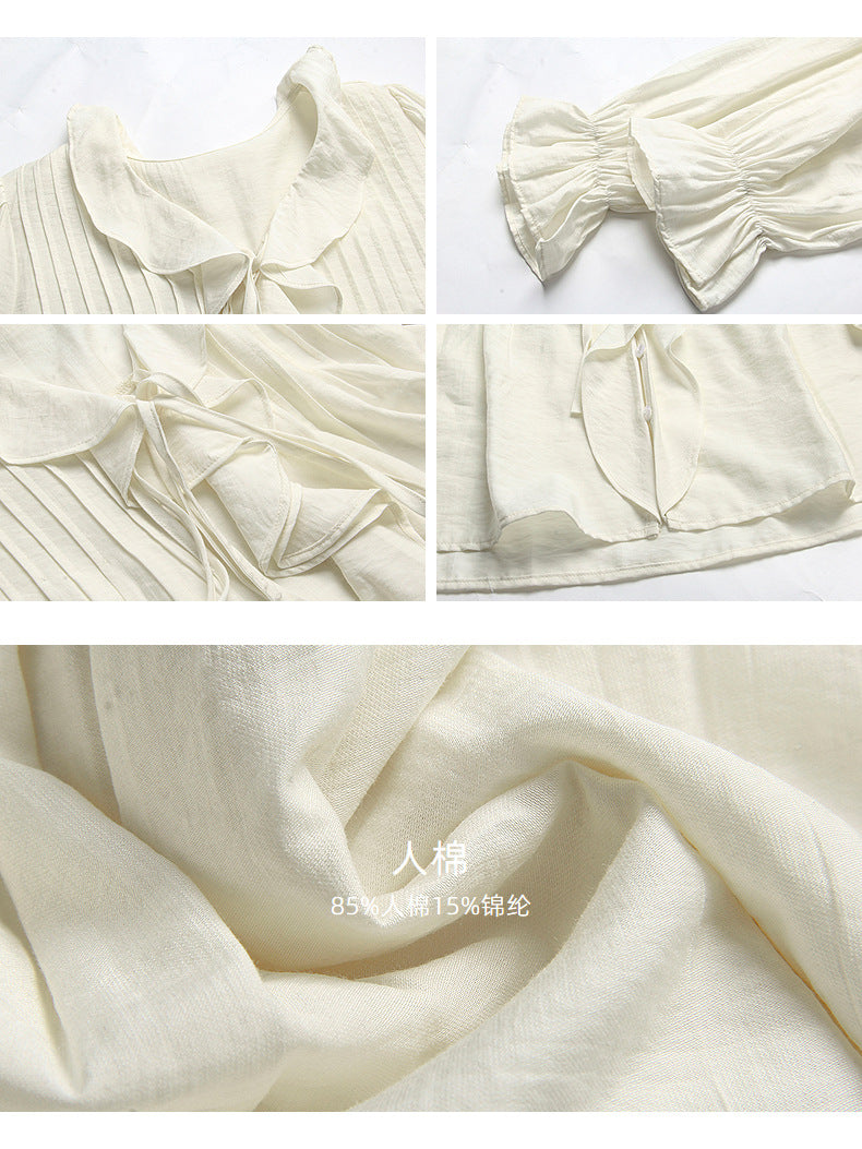 v-neck ruffle Bell-sleeved shirt