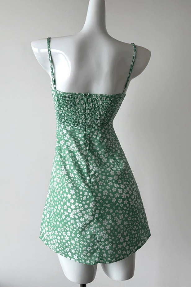 green wind floral mini dress