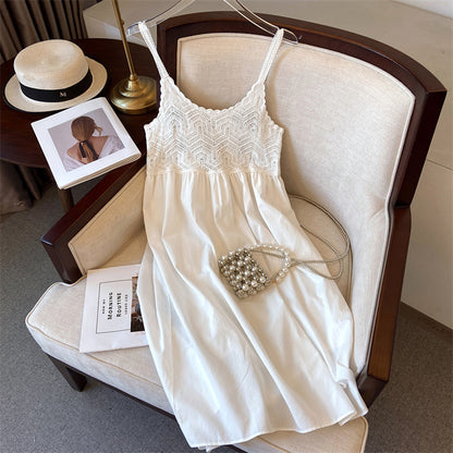 Hollow-out embroidered camisole midi dress