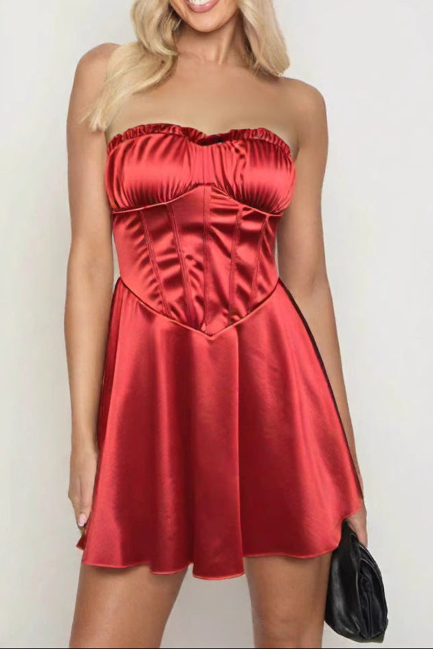 red A-line off-shoulder sleeveless mini dress