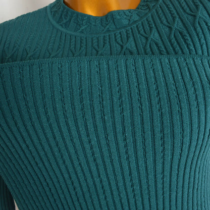 green thread knitted midi dresses