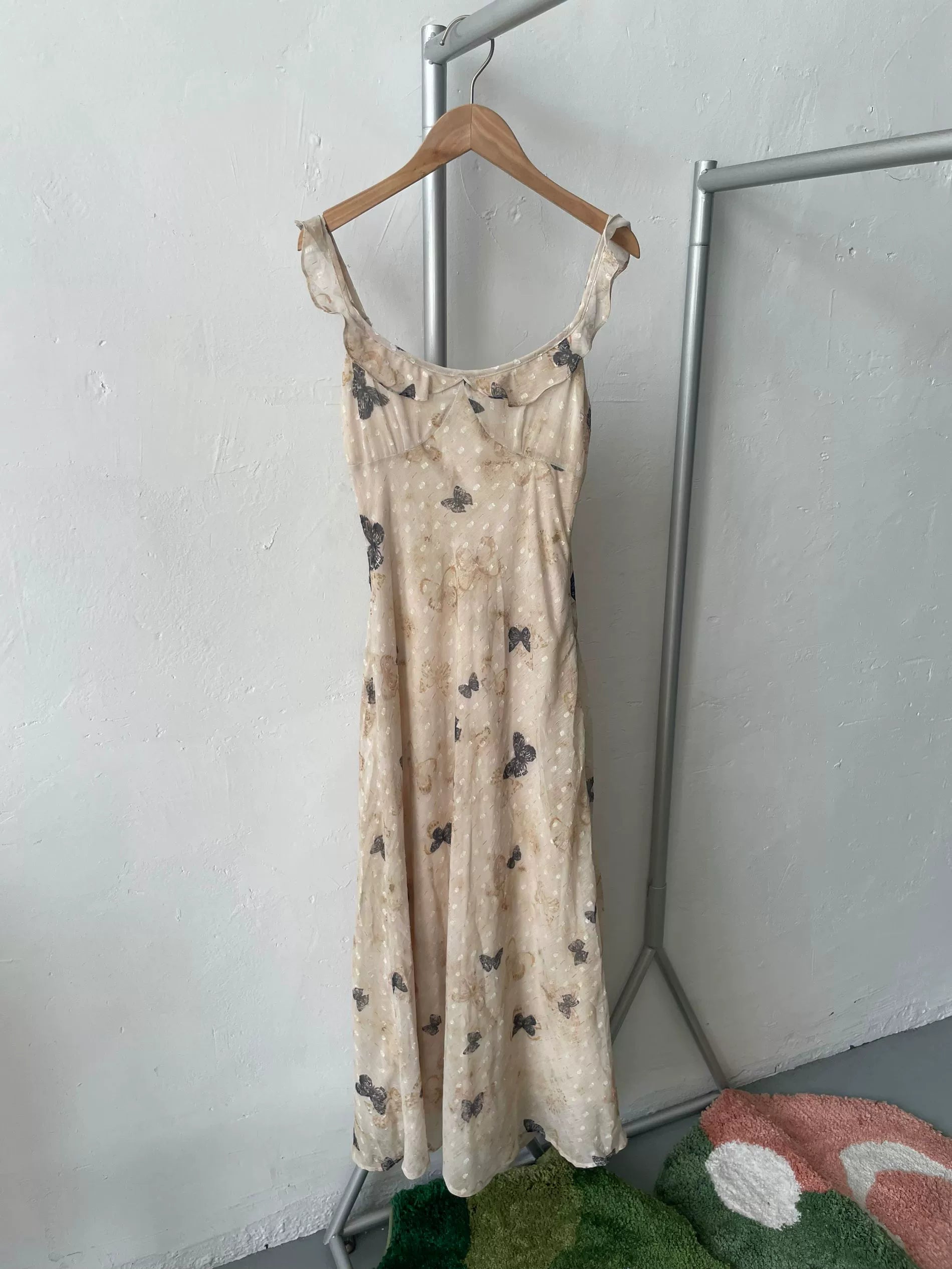 butterfly print camisole ruffled maxi dress