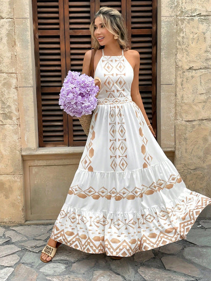 Embroidered Print Spaghetti Strap maxi Dress