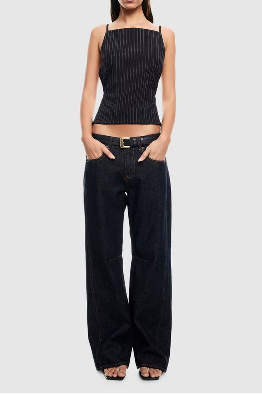 Black Vertical Pattern Backless Suspender Top