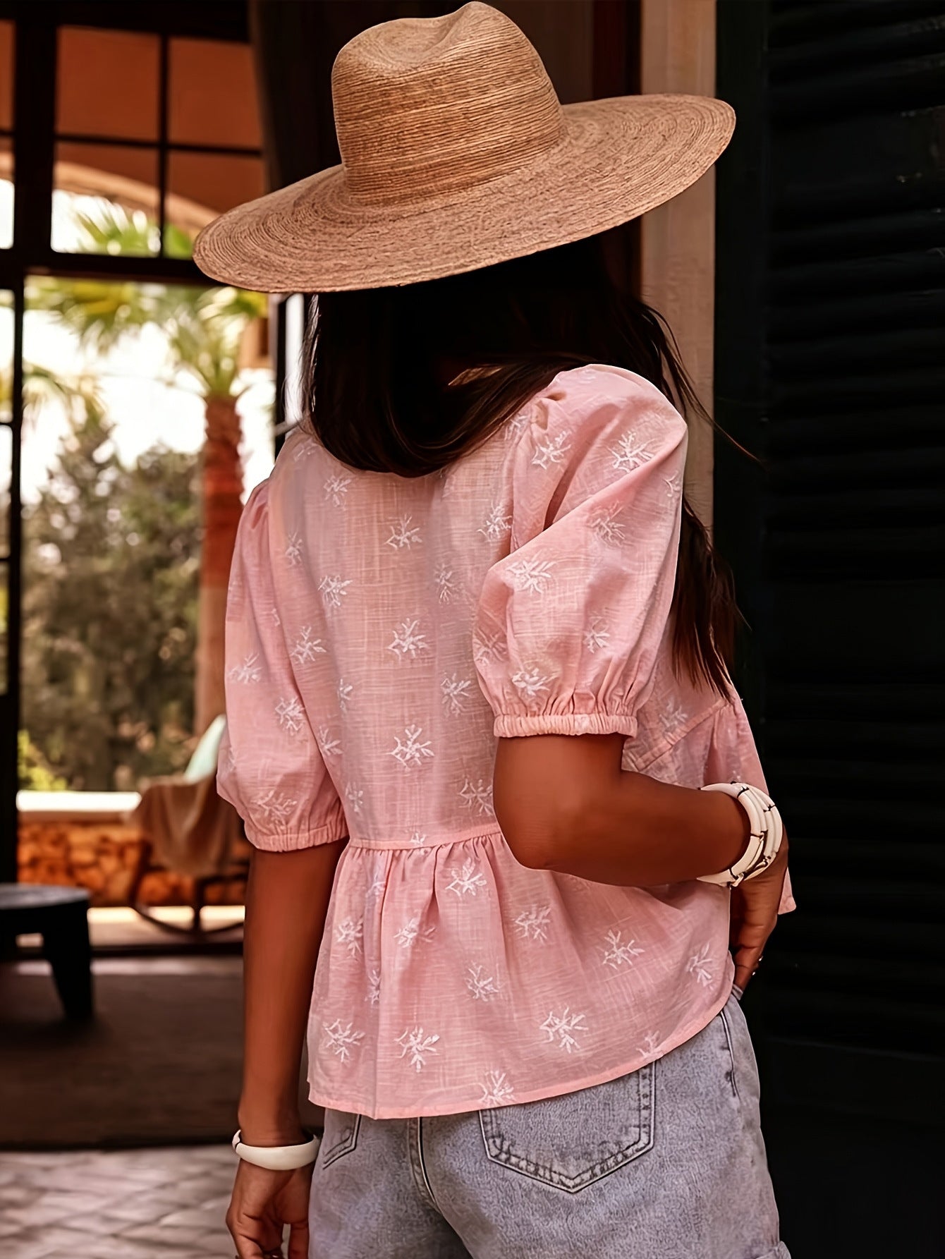Lana pink Short-Sleeve V-neck Shirt