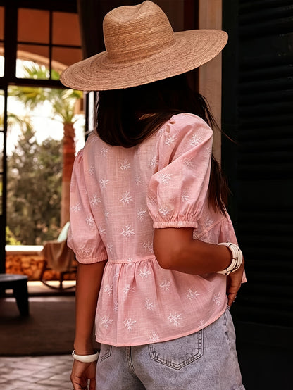 Lana pink Short-Sleeve V-neck Shirt