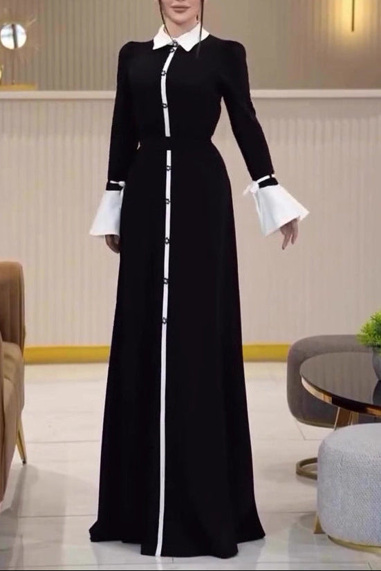 carlin long-sleeved long skirt waist dress