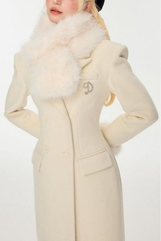 Ivory Slim faux fur mid-length woolen coat