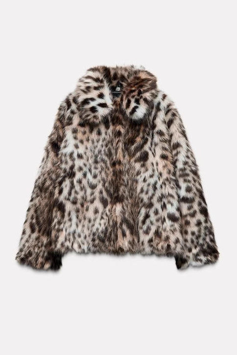 Leopard print faux fur coat
