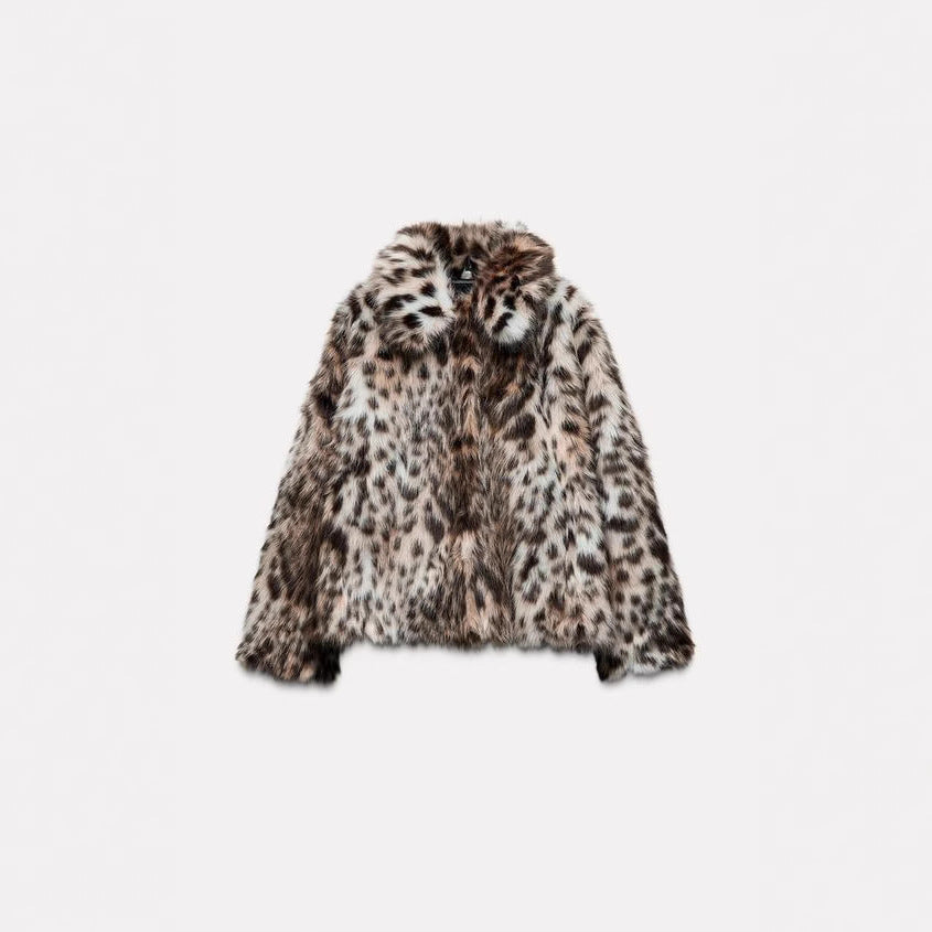 Leopard print faux fur coat