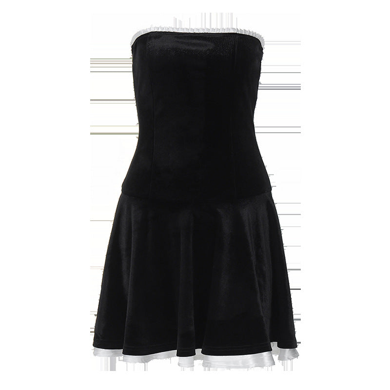 Suede Collage Ruffled Wraparound Pleated Skirt