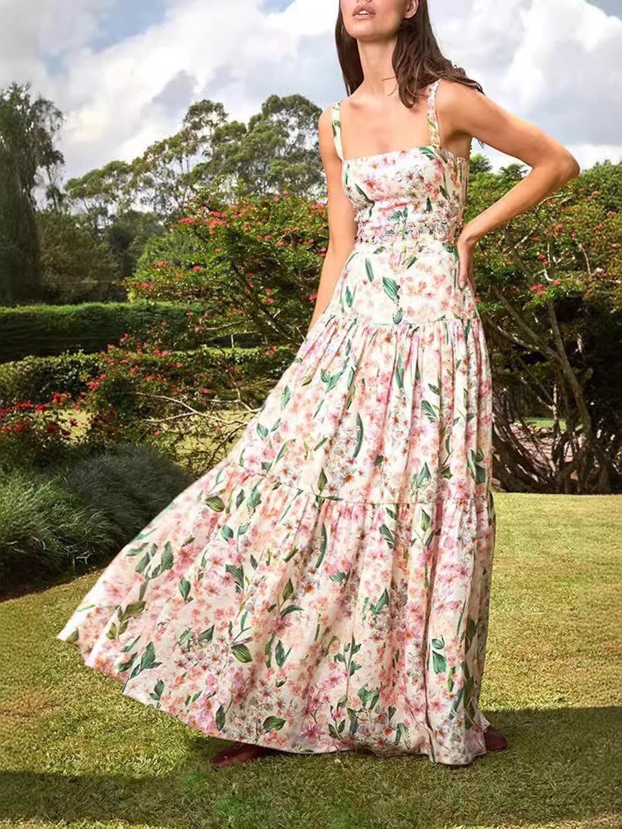 Sweet And Spicy Style Sling A-Line Floral Cake Dress