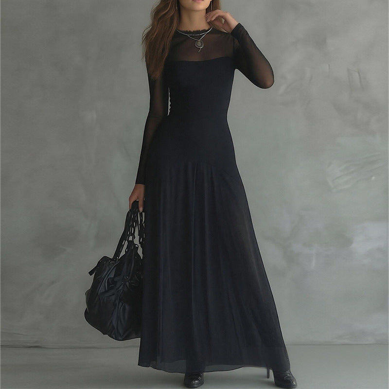 black Lace Splicing Slim Dress