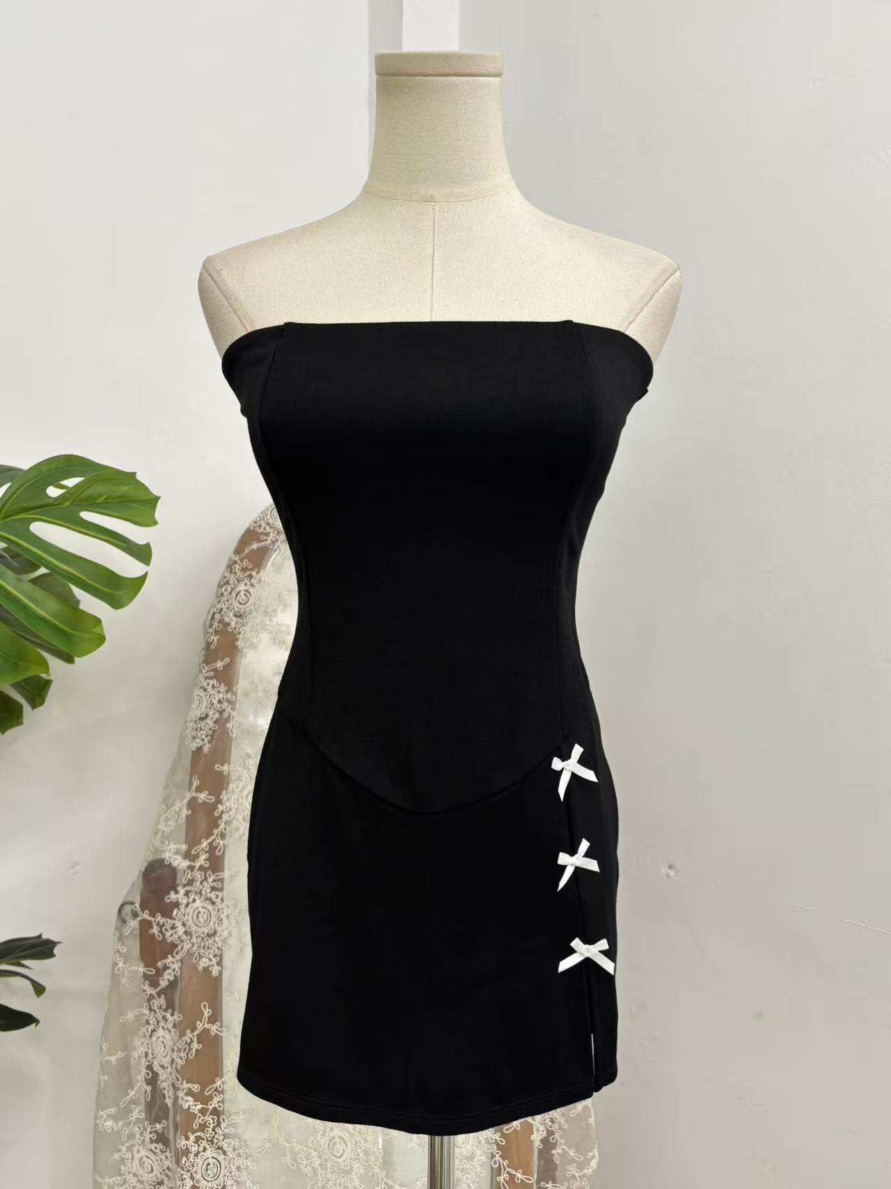 black Bow bandeau mini dress