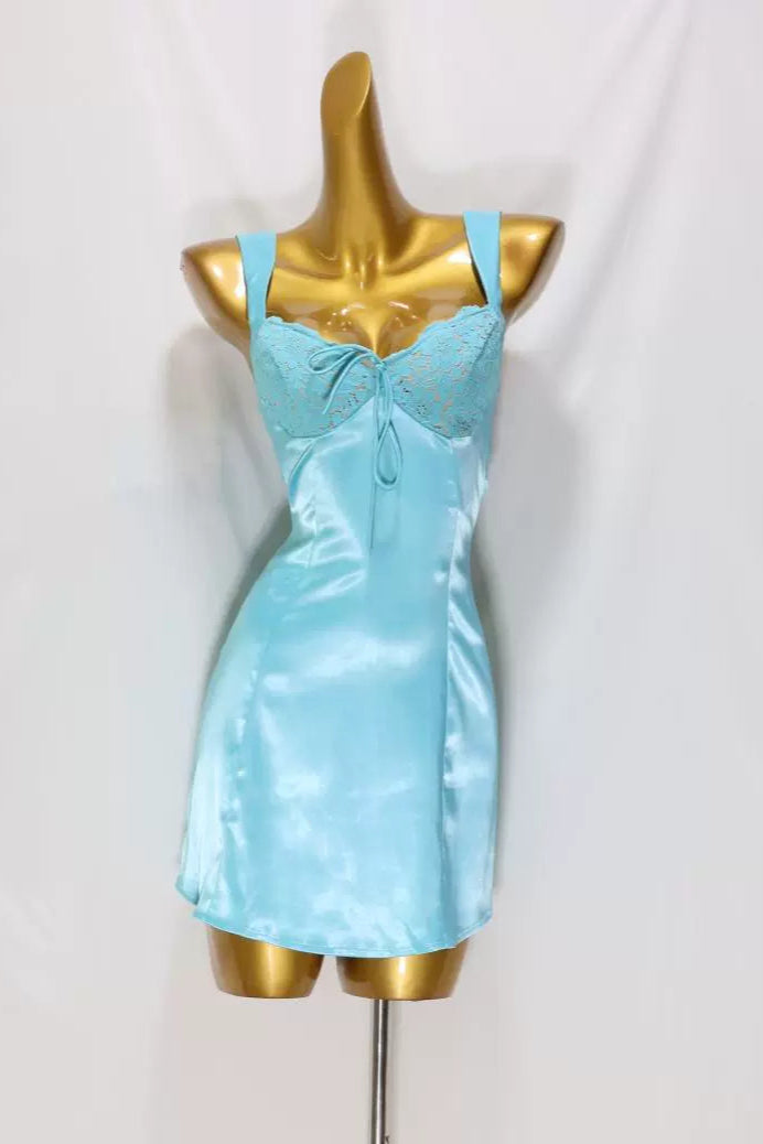 blue lace sleeveless mini dress