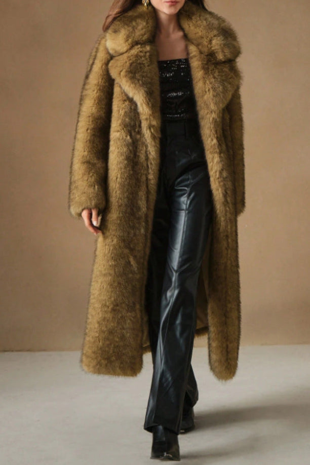fluffy long coat imitation fox fur parka jacket