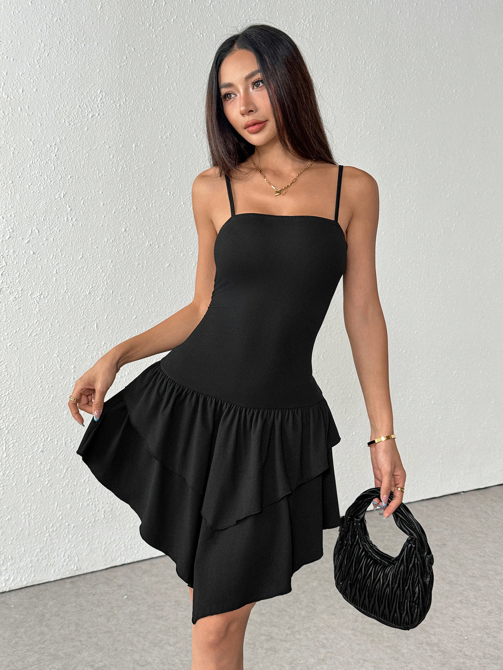 black Spaghetti strap backless mini dress