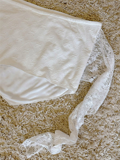 lace bow tie embroidered hollowed out irregular high-waist short strapless top with irregular edges