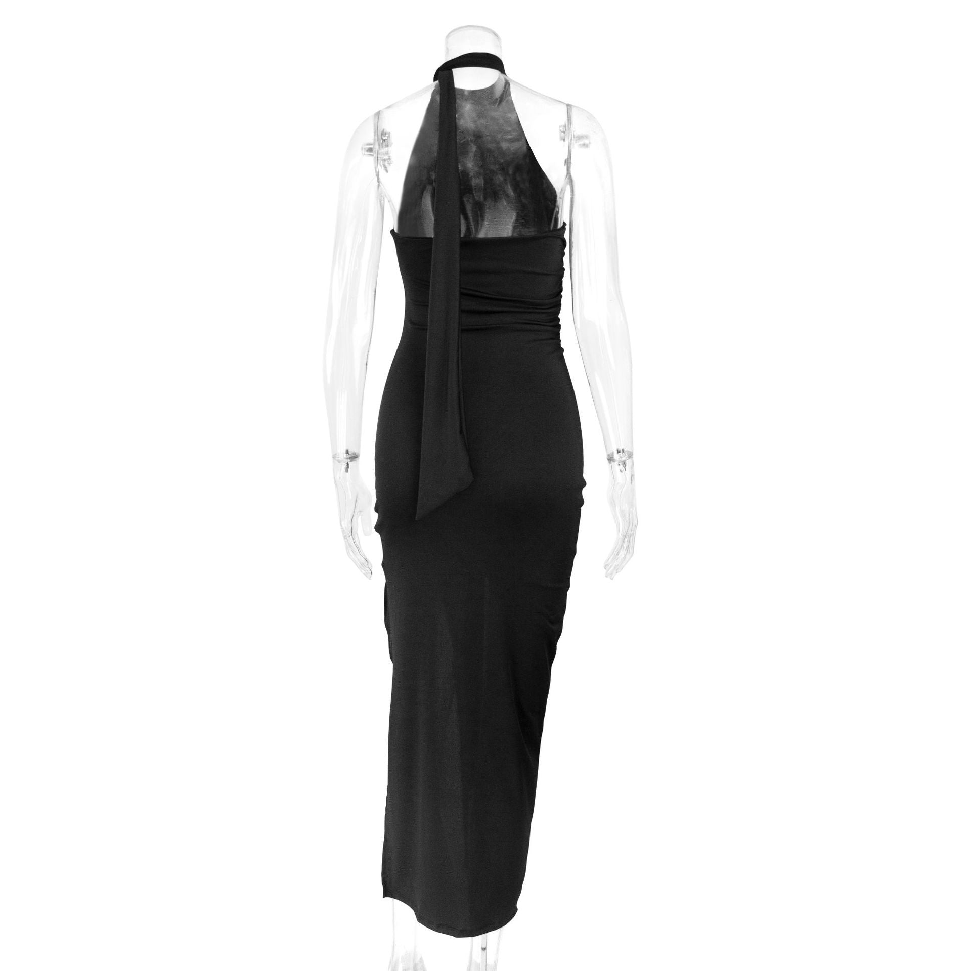 Backless tie-up high slit long dress