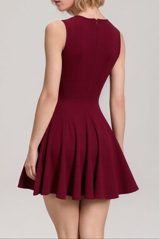 red Patchwork sleeveless fitted waist bow dress