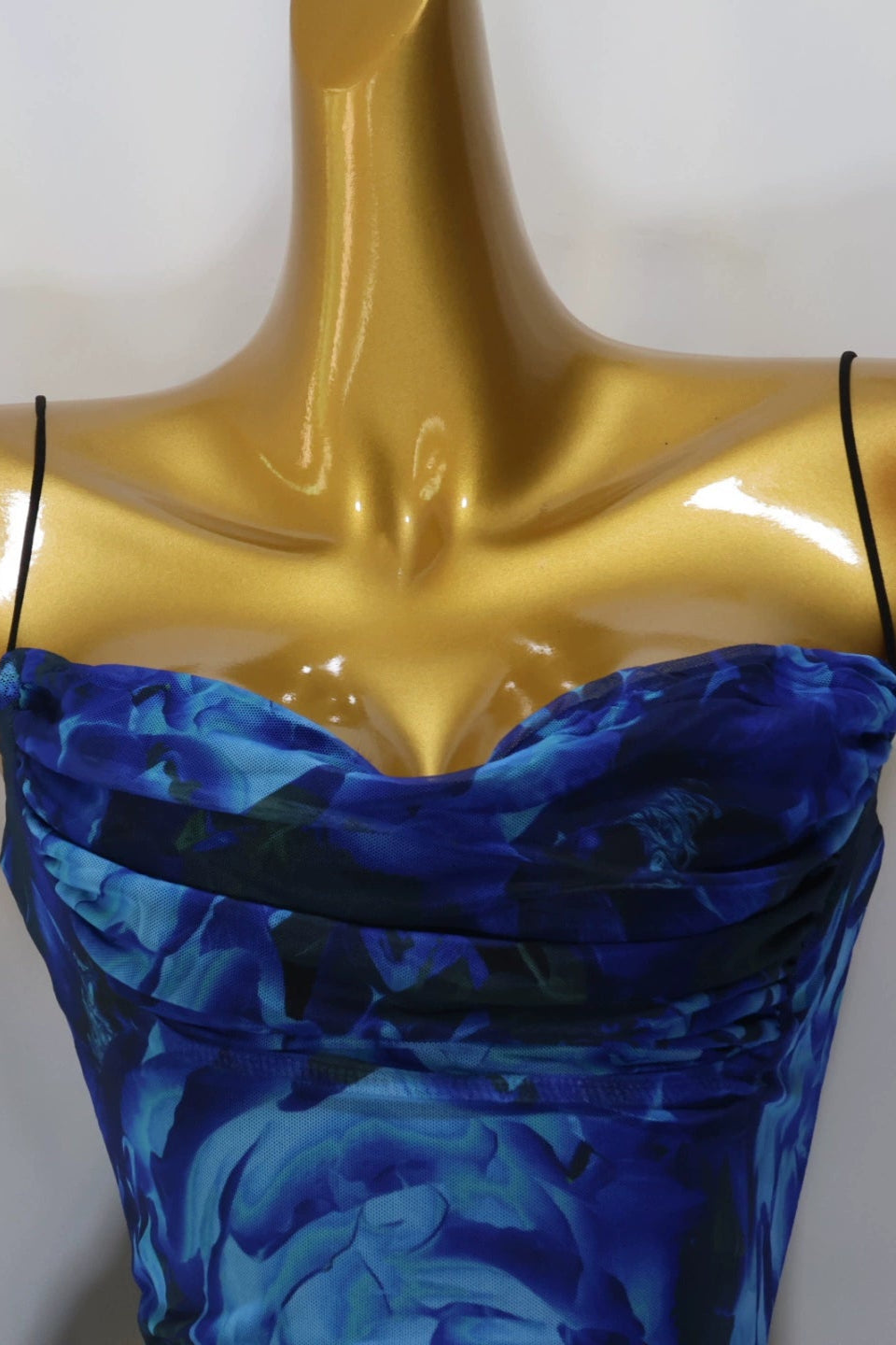 blue mesh suspender mini dress