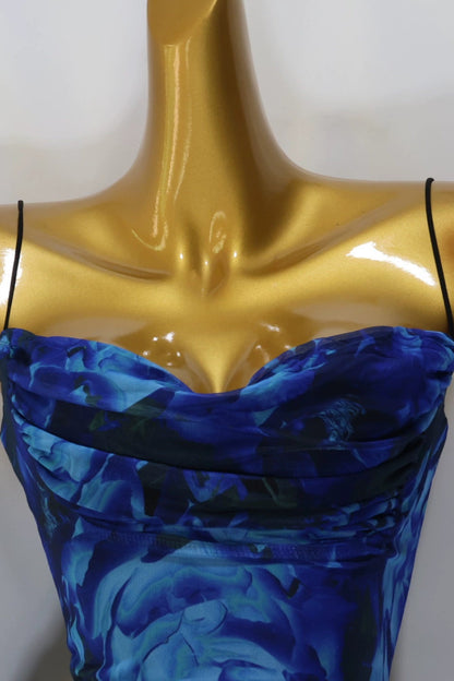 blue mesh suspender mini dress