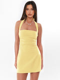 rachel yellow Backless tie-up mini dress