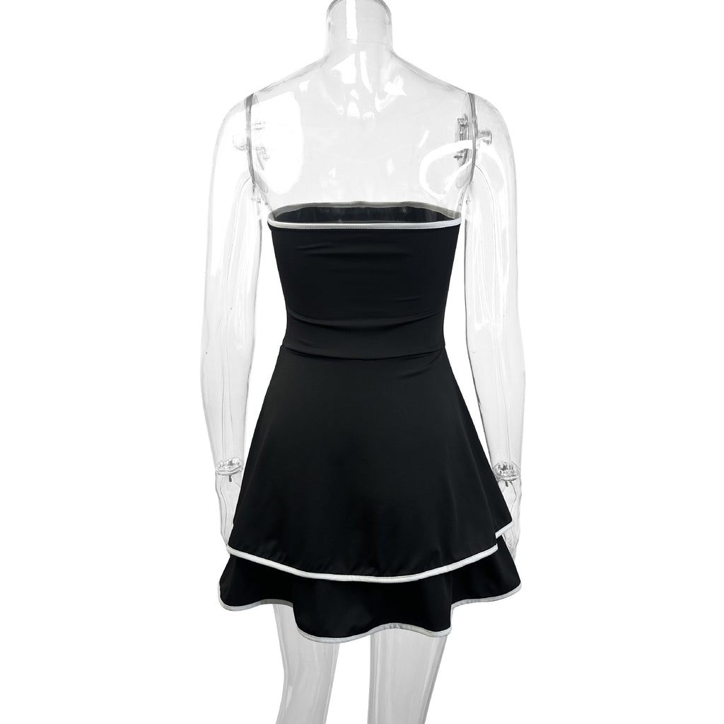 evelyn black backless strapless mini dress